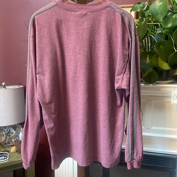 Adidas Shirt Mens Large Red 3 Stripes Long Sleeve Crew Neck Pullover - Picture 4 of 5